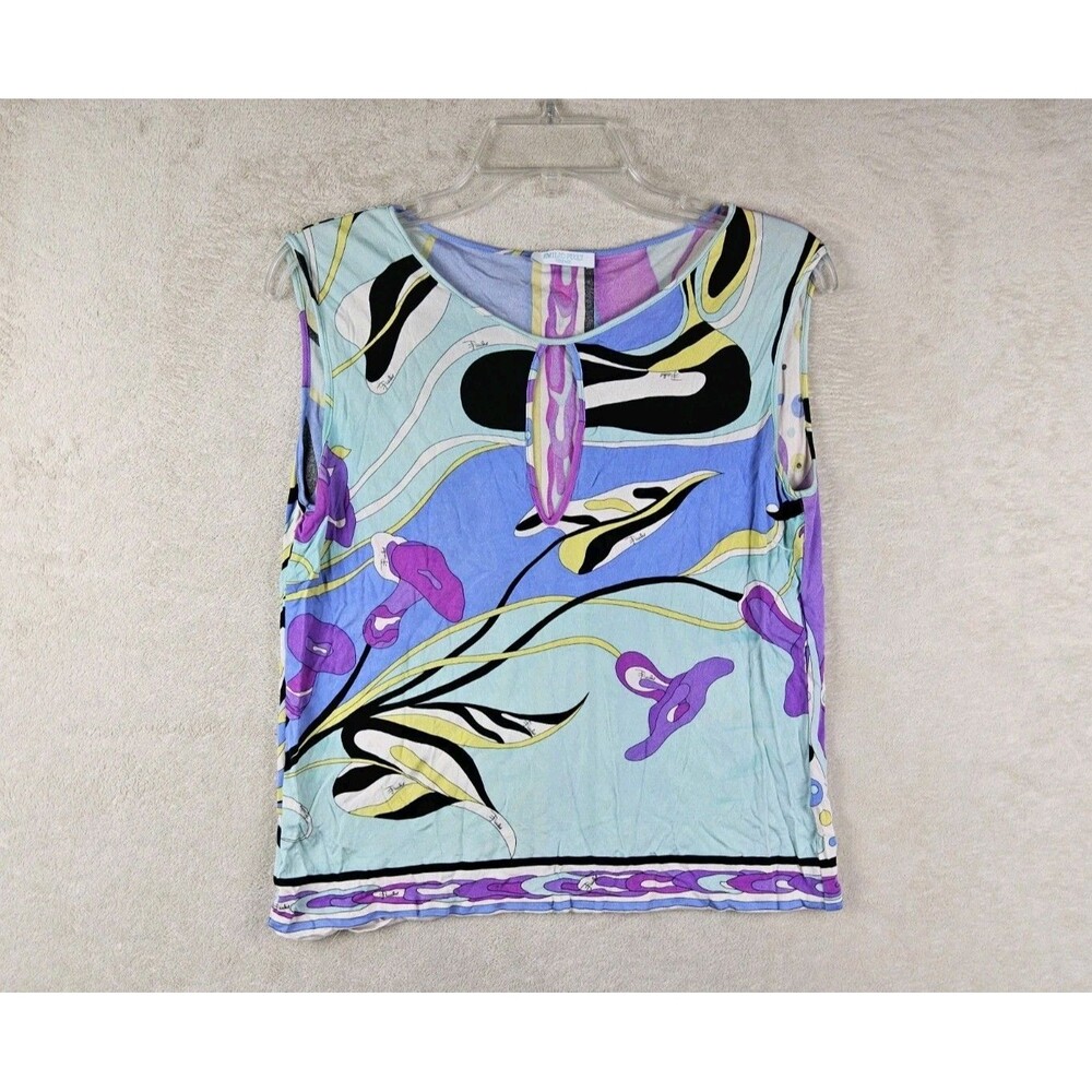 Emilio Pucci Women's Sleeveless Keyhole 100% Silk Blouse Top Size 12